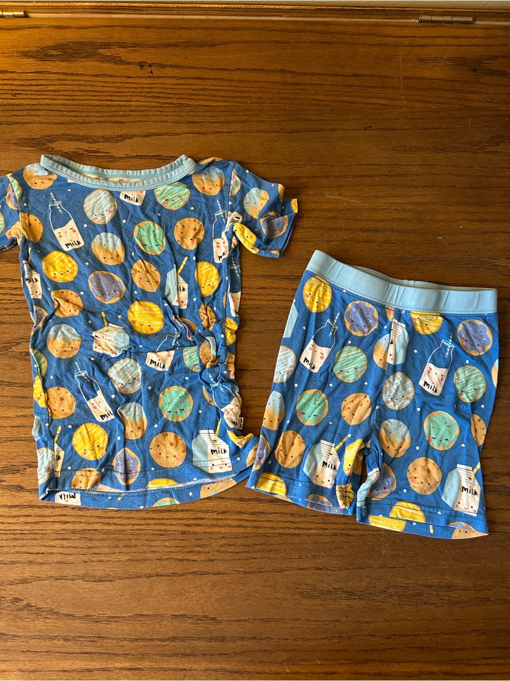 Little Sleepies Bamboo Shorty Pjs - 4T - Cookies & Milk Blue; 2 piece; short